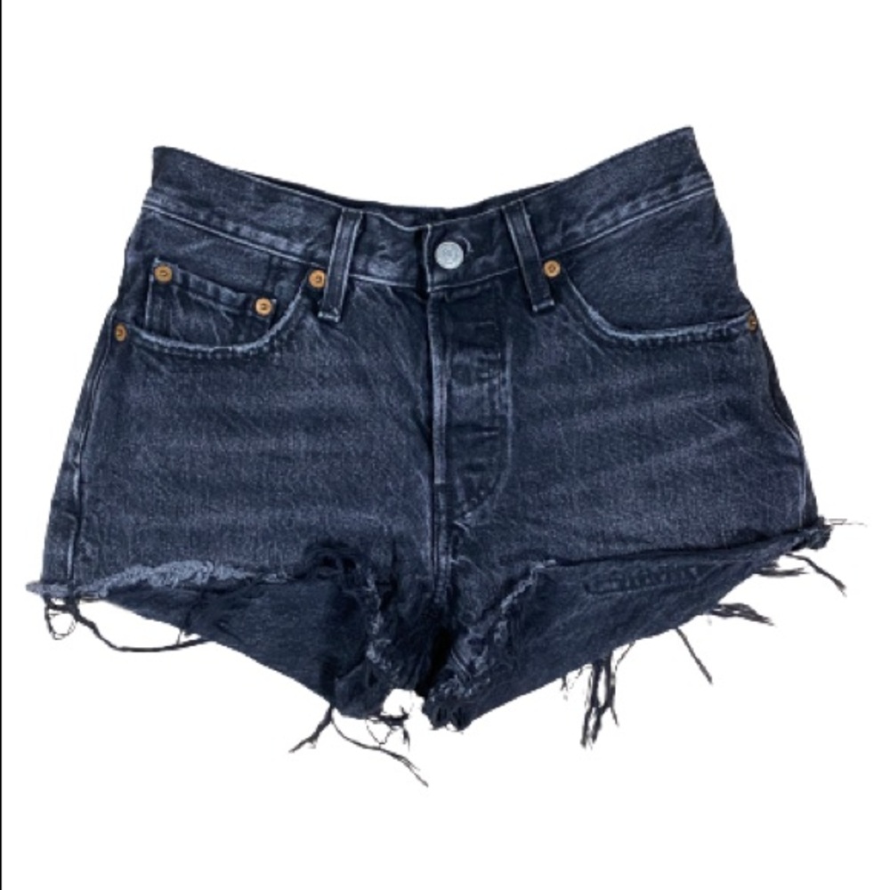 LEVIS 501 BUTTON FLY JEAN SHORTS FRAYED HEM BLK 24